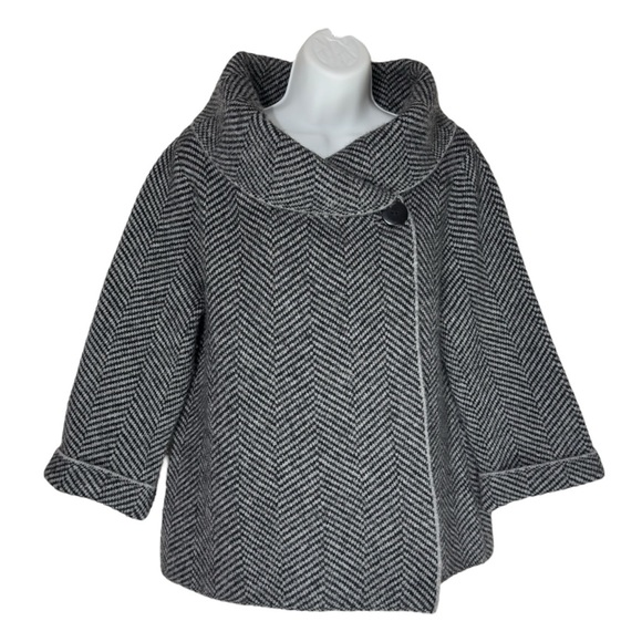 Kenar Black White Herringbone Wool Blend Jacket Large - Picture 2 of 11